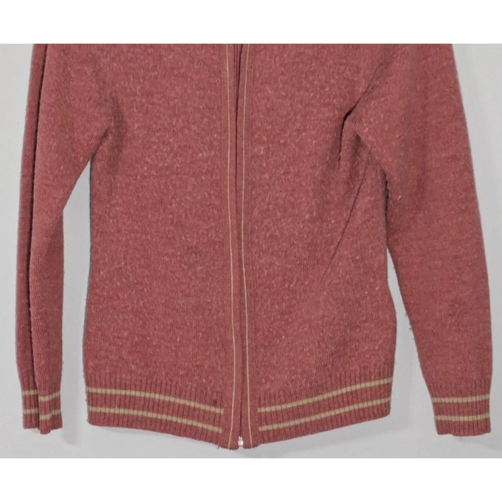 Woolrich Dahlia Pink Tweed Full Zip Cardigan Sweater Wool Blend Small Vintage